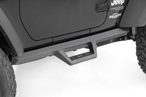 Jeep Wrangler Contoured Drop Steps - Rough Country - Drop step design - Textured Black - '18-'25 Jeep Wrangler Contoured Drop Steps - Rough Country - Drop step design - Textured Black - '18-'25